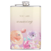 Schattige kleurrijke Waterverf Flowers Heupfles (Voorkant)