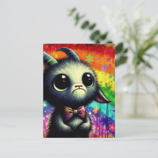 Schattige kleurrijke Waterverf Grumpy Goat Briefkaart (Staand voorkant)