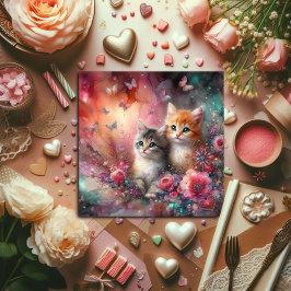 Schattige Kleurrijke Waterverf Katten Bloemen Vale Feestdagenkaart