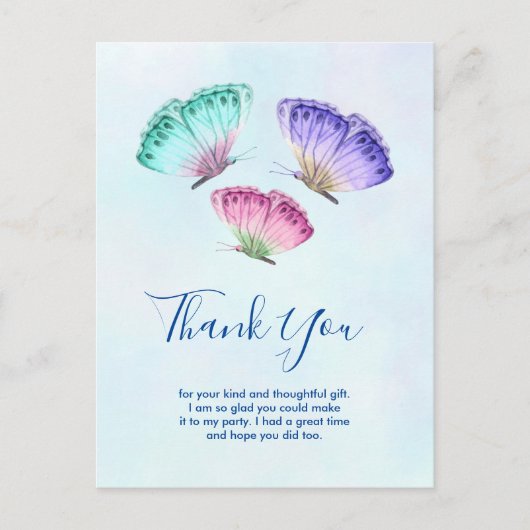 Schattige Kleurrijke Waterverf Vlinders Dank Je Briefkaart (Voorkant)