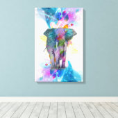 schattige kleurrijke waterverven spatten olifant canvas afdruk (Insitu (Houten vloer))