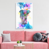 schattige kleurrijke waterverven spatten olifant canvas afdruk (Insitu (Woonkamer))