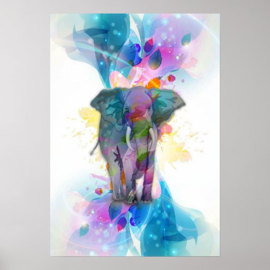 schattige kleurrijke waterverven spatten olifant poster (Voorkant)
