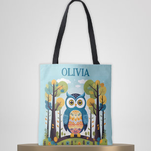 Schattige Kleurrijke Whimsical Uil in het Bos Tote Bag
