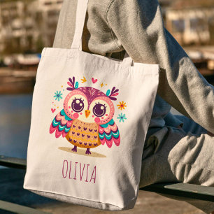 Schattige Kleurrijke Whimsical Uil Tote Bag