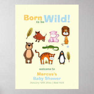 Schattige Kleurrijke Wilde Safari Jongens Baby Sho Poster