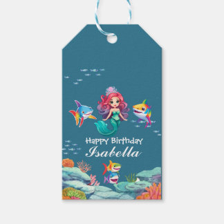 Schattige Kleurrijke zeemeermin haai regenboog Ver Cadeaulabel