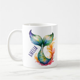 Schattige Kleurrijke Zeemeermin Oceaan Meisje Naam Koffiemok