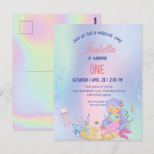 Schattige Kleurrijke zeemeermin Rainbow Verjaardag Briefkaart