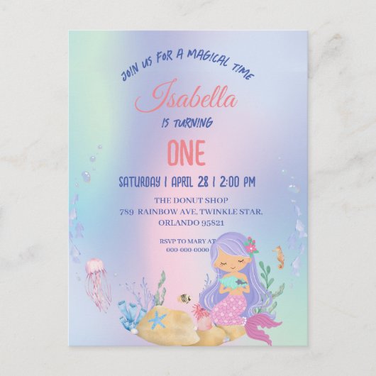 Schattige Kleurrijke zeemeermin Rainbow Verjaardag Briefkaart (Voorkant)