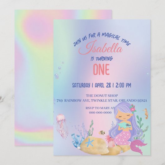 Schattige Kleurrijke zeemeermin Rainbow Verjaardag Kaart (Voorkant / Achterkant)