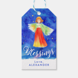 Schattige Kleurrijke Zegen Engel Waterverf Kerst Cadeaulabel