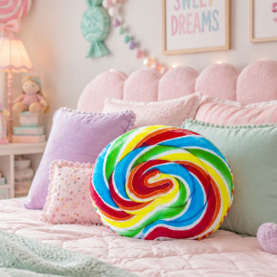 Schattige Kleurrijke Zoete Snoep Regenboog Lolly Rond Kussen