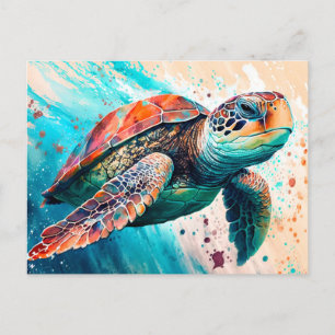 Schattige kleurrijke zwemmende zeeschildpad briefkaart