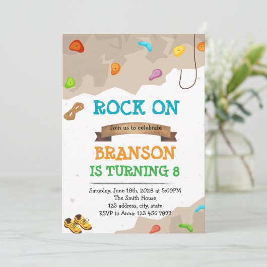 Schattige klimmen verjaardagsfeestje uitnodiging (Staand voorkant)