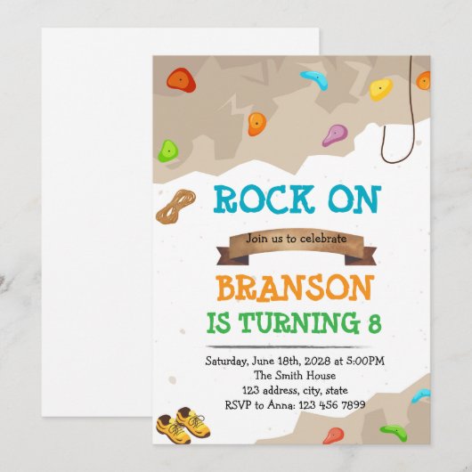 Schattige klimmen verjaardagsfeestje uitnodiging (Voorkant / Achterkant)