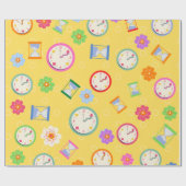 Schattige klokken en bloementspartijen cadeaupapier (Vlak)