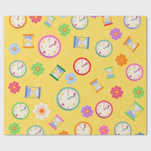 Schattige klokken en bloementspartijen cadeaupapier (Vlak)