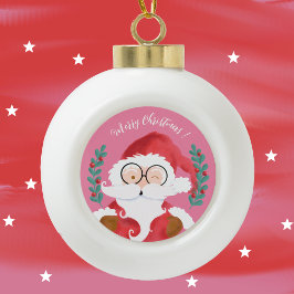 Schattige knipogen Santa Pink Merry Christmas Orna Keramische Bal Ornament