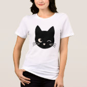 Schattige knipogend zwart kattengezicht Tri-Blend shirt (Voorkant)