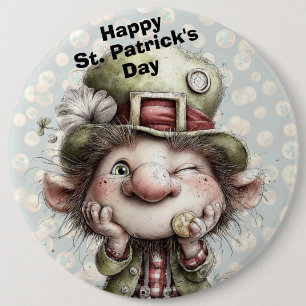 Schattige Knipogende Leprechaun  Ronde Button 6,0 Cm