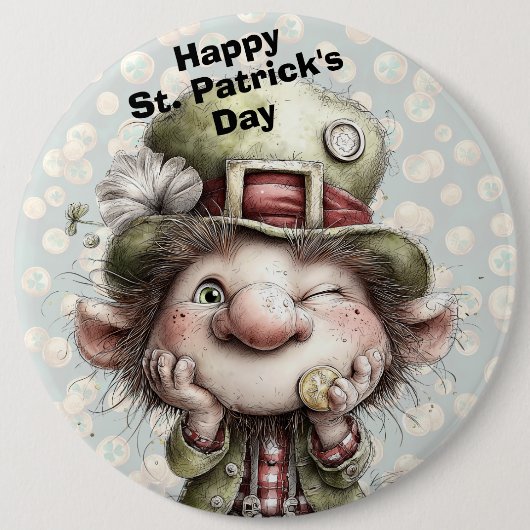 Schattige Knipogende Leprechaun Ronde Button 6,0 Cm (Voorkant)