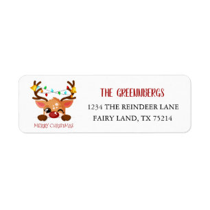 Schattige Knipogende Rendierhoorns Kerstverlichtin Etiket