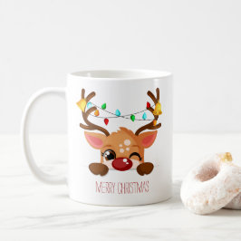 Schattige knipogende Rudolf het rendier met kerstl Koffiemok