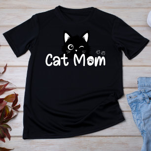 Schattige Knipogende Zwarte Kat Moeder T-shirt
