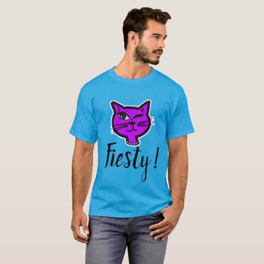 Schattige Knipperen Paarse Cartoon Cat T-shirt (Voorkant volledig)