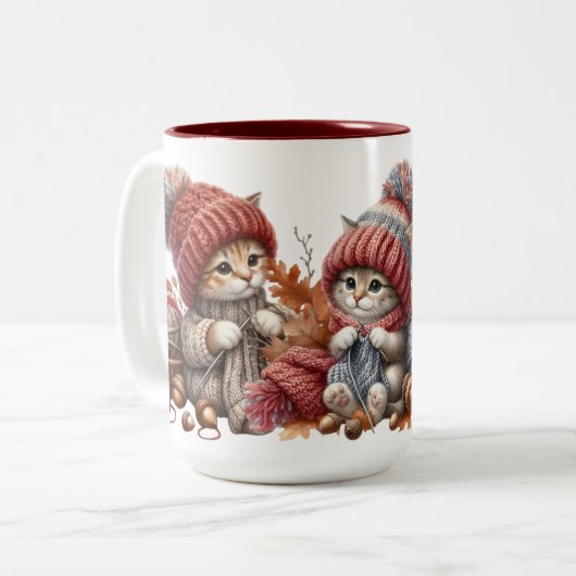 Schattige Knittin' Kittens Keramische Mok (Voorkant links)