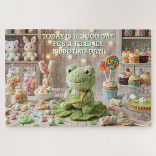 Schattige knuffel kikker met Key Lime Pie Legpuzzel (Horizontaal)