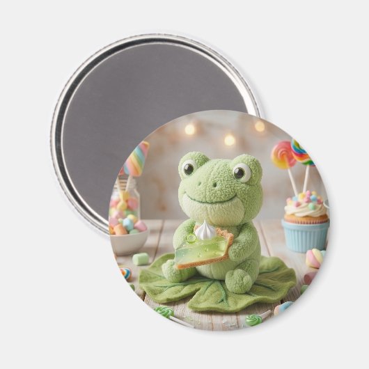 Schattige knuffel kikker met Key Lime Pie Magneet (Voorkant / Achterkant)