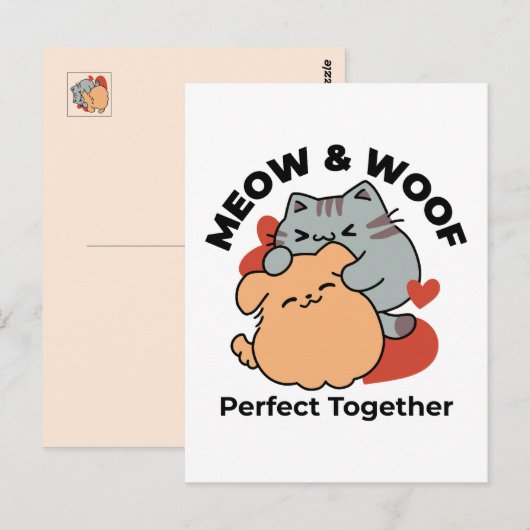 Schattige knuffel voor katten en honden - Meow & W Briefkaart (Voorkant / Achterkant)