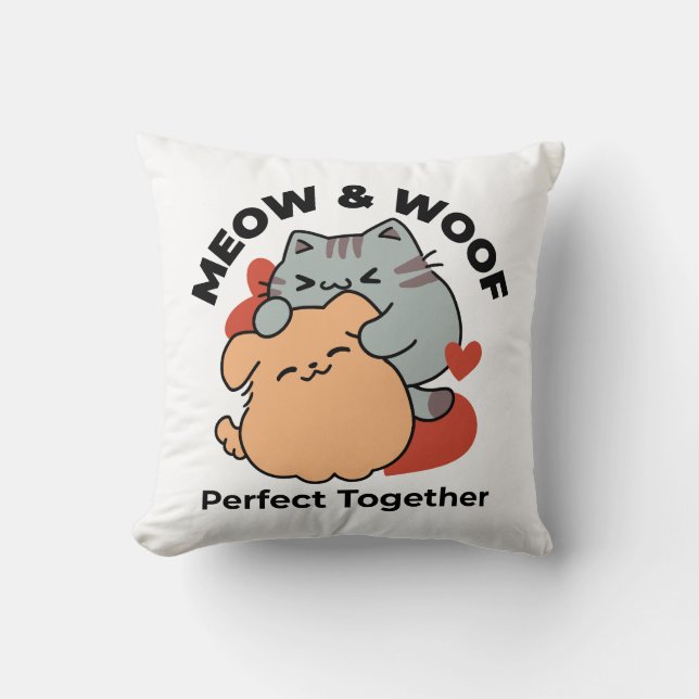 Schattige knuffel voor katten en honden - Meow & W Kussen (Voorkant)