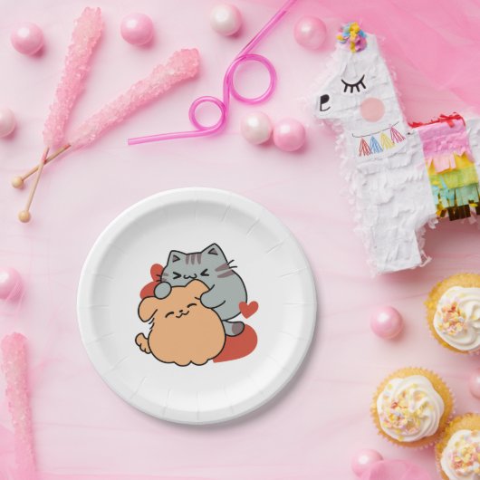 Schattige knuffel voor katten en honden - Meow & W Papieren Bordje (Feest)