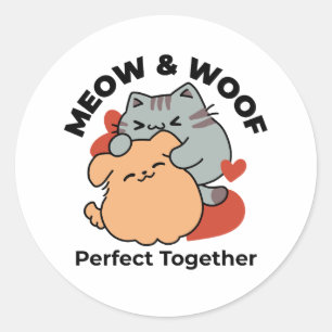 Schattige knuffel voor katten en honden - Meow & W Ronde Sticker
