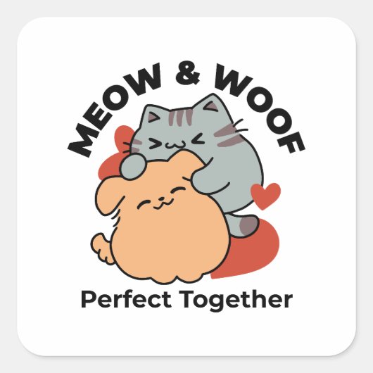 Schattige knuffel voor katten en honden - Meow & W Vierkante Sticker (Voorkant)
