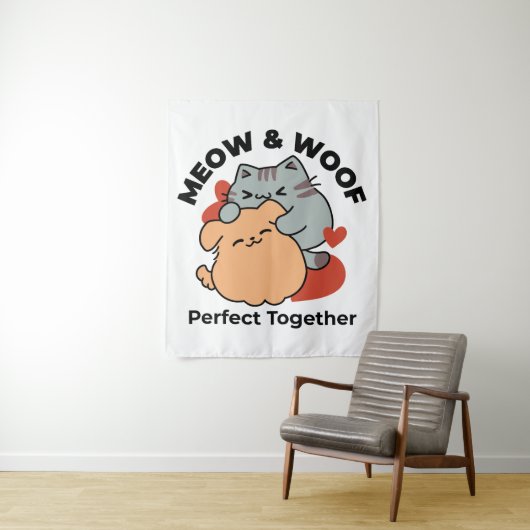 Schattige knuffel voor katten en honden - Meow & W Wandkleed (In situ)