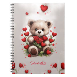 Schattige Knuffelbare Teddybeer Rozen en Harten Notitieboek