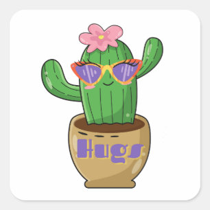 Schattige knuffelcactus grappig vierkante sticker