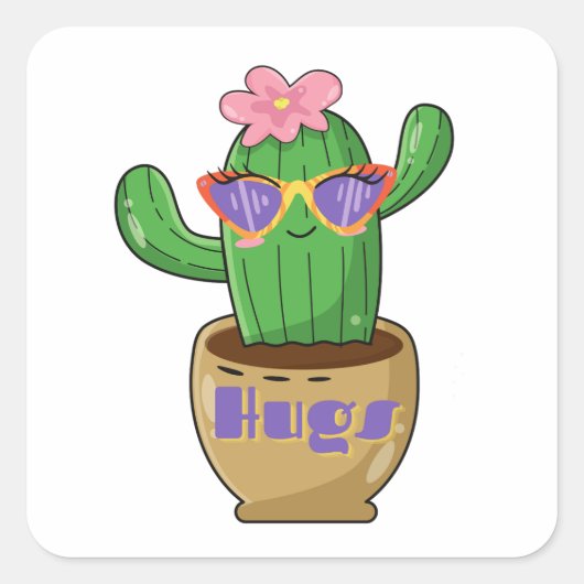 Schattige knuffelcactus grappig vierkante sticker (Voorkant)