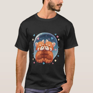 Schattige knuffelende rode panda in sterrenbubbel t-shirt