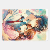Schattige knuffelig anime koppel grillig romantisc inpakpapier vel (Voorkant 3)