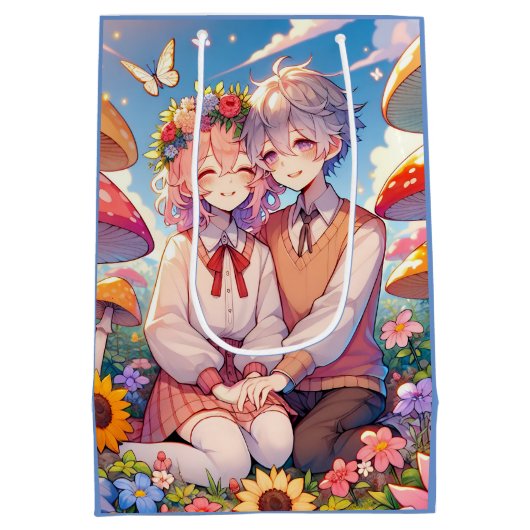 Schattige knuffelig anime koppel grillig romantisc medium cadeauzakje (Achterkant)