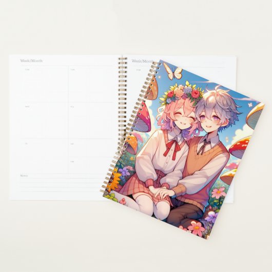 Schattige knuffelig anime koppel grillig romantisc planner (Display)