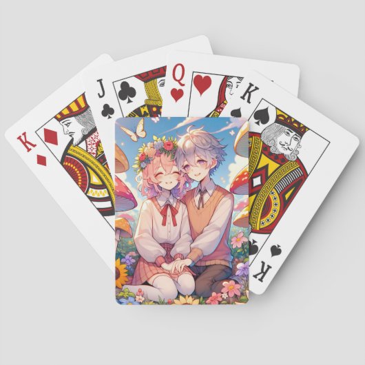 Schattige knuffelig anime paar pokerkaarten (Achterkant)