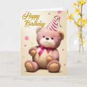 Schattige knuffelige pluche teddybeer verjaardag kaart (Gele Bloem)