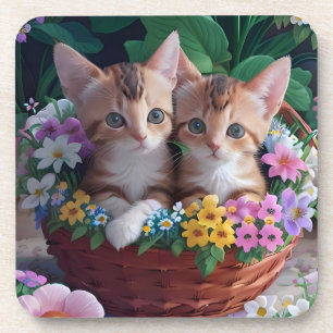Schattige Knuffelkatjes in een Bloemenmand Bier Onderzetter