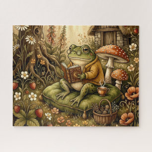 Schattige knusse tuin lezende kikker legpuzzel